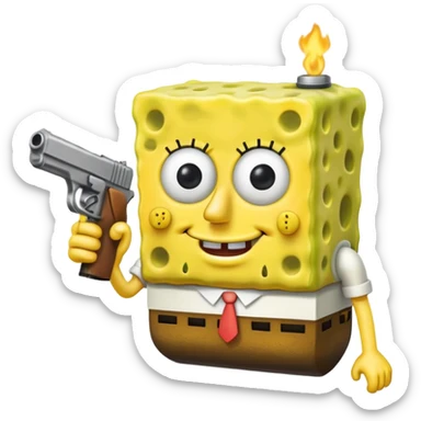 spongebob with a hand gun sticker