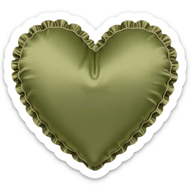 Olive color silk heart shaped pillow with ruffles sticker