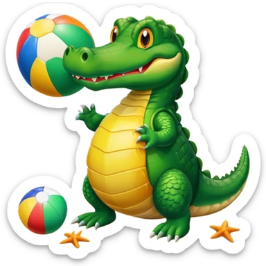 Alligator at a beach playing with a beach ball with his friends sticker