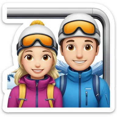 Man  and Woman in Skiing clothes in train sticker