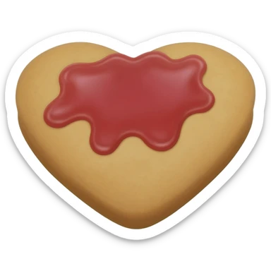 Realistic shortbread cookie in the shape of a heart with light red jelly sticker