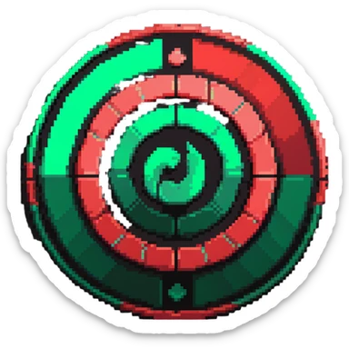 Circular member emblem with green to red gradient swirl pattern and member symbol sticker