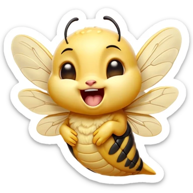 Cinematic Adorable Yawning Wasp Portrait Emoji, Head tilted slightly with a dramatic, wide-open yawn, showcasing a tiny, streamlined body with gently drooping wings and sleepy, half-closed eyes, Simplified yet irresistibly cute features, highly detailed, glowing with a soft, cozy glow, high shine, relaxed yet expressive, stylized with a dash of whimsical insect ease, soft glowing outline, capturing the essence of a drowsy wasp that appears ready to stretch and yawn its way out of the screen! sticker
