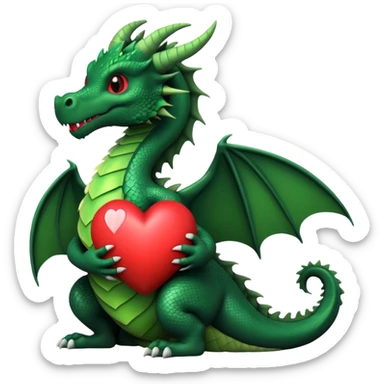 Black and green dragon holding heart sticker