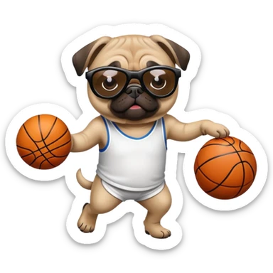 a pug playing basketball with shades on sticker