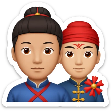 qing empire man holding a red x to a non-qing empire man sticker