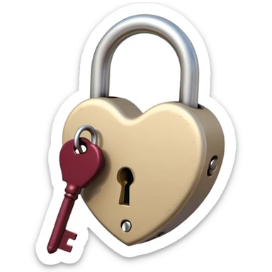 beige heart-shaped lock and key burgundy  sticker