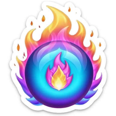 Magic glowing neon-Cyan-purple-gradient iridescent exotic magical glossy glassy burning blue-purple-flames ball of fire  sticker
