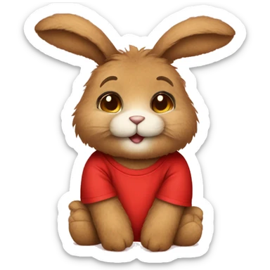 Cute feminine Fluffy brown rabbit teddy wearing red tshirt  sticker
