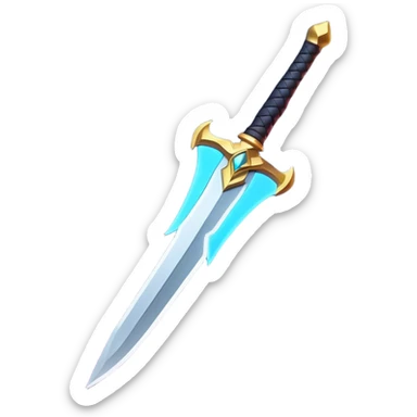 Clash of Clans aesthetic: Cinematic Playful 3D Isometric Sword Emoji, rendered in a 3D vector-style similar to standard emojis with minimal shading and bold, simplified shapes. A compact, distinct form with signature details, softly glowing with a fantasy RPG magic charm. Simplified yet unmistakably iconic, highly detailed and consistent, glowing with a soft radiance and high shine. Stylized with a touch of heroic grandeur and a soft glowing outline, capturing the essence of a beloved gaming relic with a friendly, playful manner! sticker