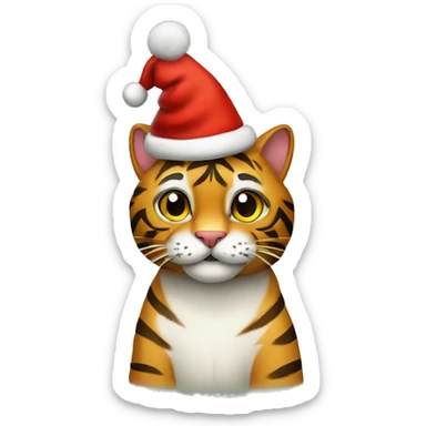 Tiger cat with christmas hat sticker