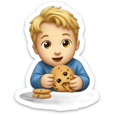 Infant boy eating a cookie sticker