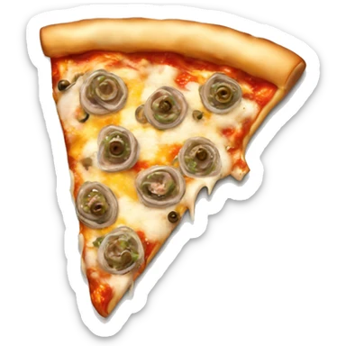 A pizza slice topped with anchovies, capers, and a drizzle of olive oil. sticker