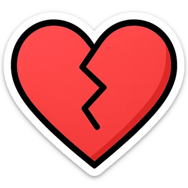 broken heart icon, color outline style, red heart with black outline, jagged split sticker