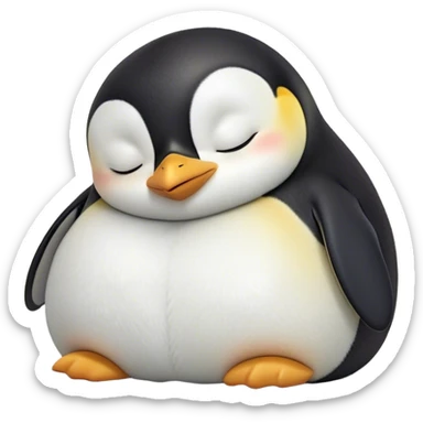 Meme-Worthy cute Sleeping Emperor Penguin Portrait Emoji, Head resting peacefully with a contented smile, showcasing luxuriously soft feathers and a serene, slumbering gaze, Simplified yet hilariously adorable features, highly detailed, glowing with a soft, drowsy polar light, high shine, relaxed and utterly lovable, stylized with an air of playful laziness, bright and heartwarming, soft glowing outline, capturing the essence of a comically sleepy emperor that feels destined to become the next viral sensation of adorable rest! sticker