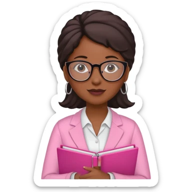 black women accountant holding folder wearing pink and glasses sticker