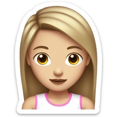 brown straight hair teenage girl white skin white tank top pink lips sticker