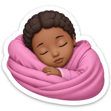 Small black sleeping baby girl  in pink blanket sticker