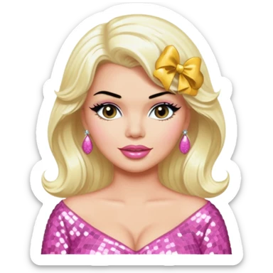 Jayne Mansfield with long platinum blonde hair, pink sequin outfit sticker