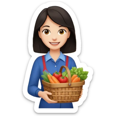 dark haired lady grocery shopping checkout sticker
