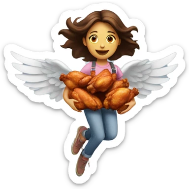 a girl flying with two bbq chicken wings on her back sticker