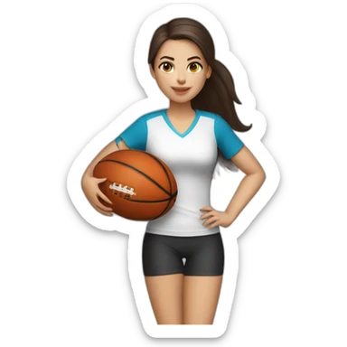 White skin brunette female playing football with basket ball sticker