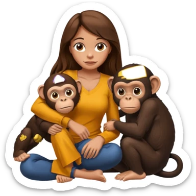 un chiomapnze salvaje sentado en el suelo al lado de una mujer sticker