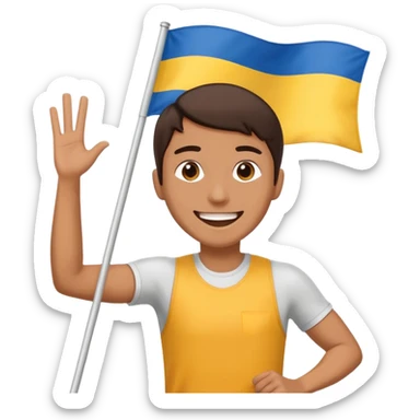 happy runner waving a flag that says 'emojiland’ sticker