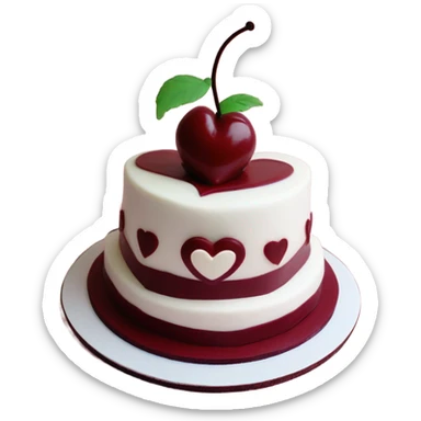 Cherry vintage trendy burgundy and white heart shaped cake 1 layer  sticker