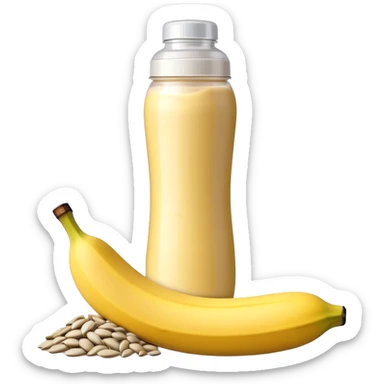Pre-workout snack: banana with protein shake bottle and sunflower seeds sticker