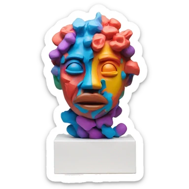 a colorful abstract sculpture realized with modeling clay on a white base sticker