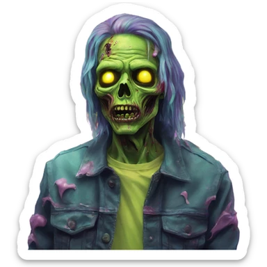 Zombie_ Vaporwave black holographic oilslick zombie yellow caution tape sticker