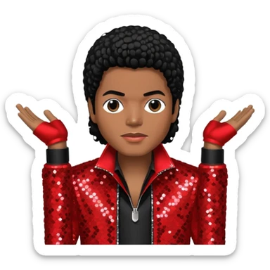 Michael Jackson with black hair, red sequin jacket, black shirt sticker