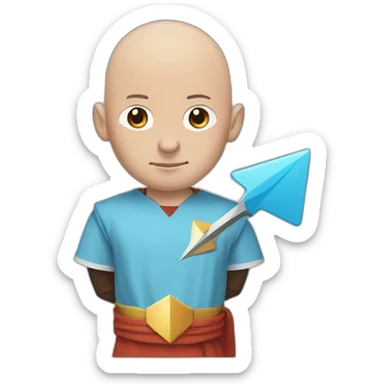 bald messi with a light blue arrow in his head aang style sticker