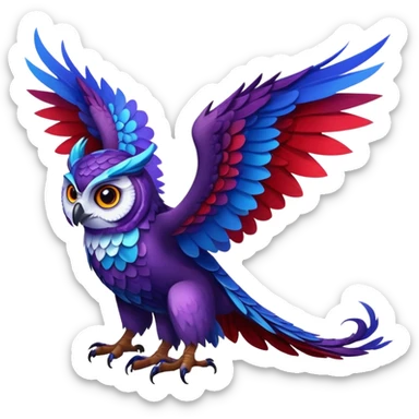 Owl dragon hybrid with wings dark purple and blue and red sticker
