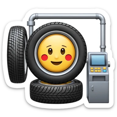 emoji of tire, inside the manufacturing factory, getting inspected by machine not by hunan, the machine is complicated  sticker