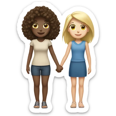tall brunette woman and short blonde girl holding hands sticker