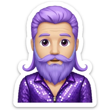 Jupiter from Ancient Gods with lilac skin, long periwinkle hair and beard, purple sequin outfit sticker