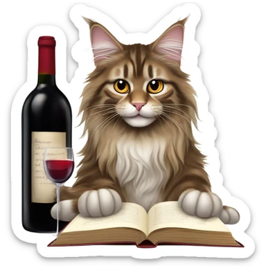 Main coon Reading a book and drinking a wine sticker