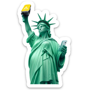 A statue of Liberty is using her phone  sticker