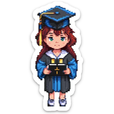 disappointed student holding a failed exam, wearing a graduation cap sticker
