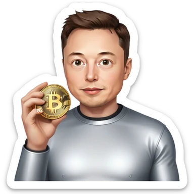 Elon Musk with a Bitcoin coin. sticker