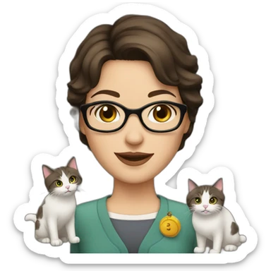 short-haired brunette librarian whit cats sticker
