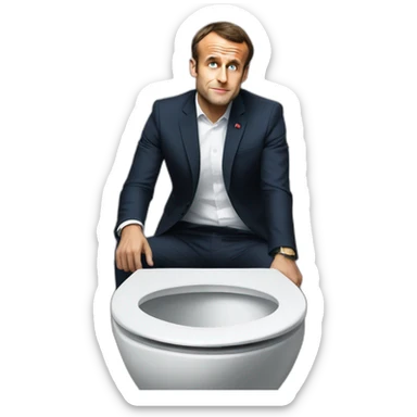 Emmanuel macron sitting on toilets having a hard time sticker