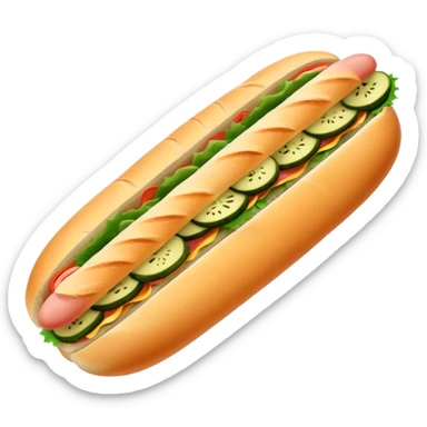 Cinematic Realistic B√°nh m√¨ Sandwich Dish Emoji, showcasing a crusty baguette filled with savory meats, pickles, and fresh herbs rendered with dynamic detail and appetizing lighting. sticker