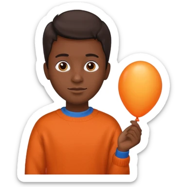 dark brown skin, orange sweater, hold blue balloon sticker