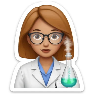 Portrait of a young female scientist wearing a white lab coat, glasses sticker