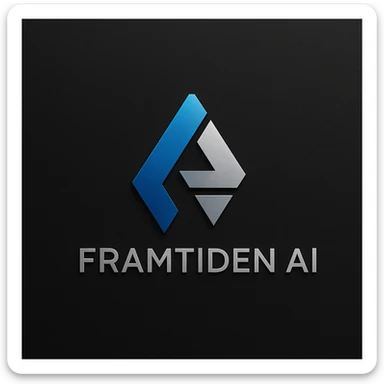 sleek, modern logo for 'Framtiden AI', geometric shapes, blue and silver tones, high-tech feel sticker