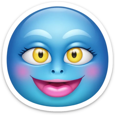 A translucent blue half-sphere with pink lips and two yellow eyes and 8 toes around the bottom sticker