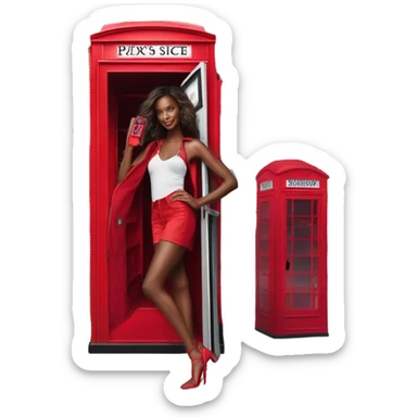 Photo of Victoria secret model posing next to a phone box sticker